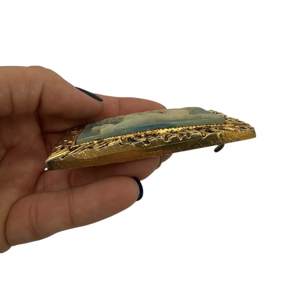 Incolay Vintage Belt Buckle Horse Running Wild Stone 3 1/8” x 2 1/8” Gold Tone - Picture 3 of 8